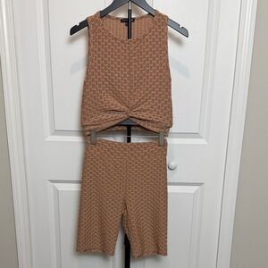 Fashion Nova Taupe Honeycomb Athleisure Set Small